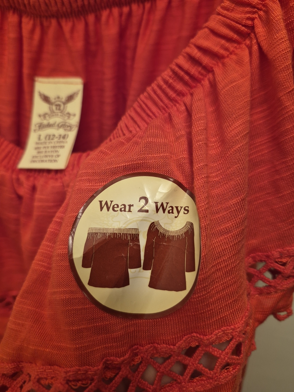 Women’s Red Off-Shoulder Ruffle Top - Picture 3 of 7